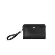 Sort Læder Logo Plaque Clutch Taske