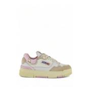 Hvide Sneakers med Beige og Pink Accents