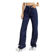 Navy Snøret Wide Leg Jeans