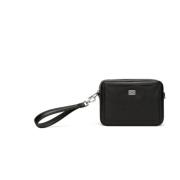 Sort læder crossbody taske med logo plade