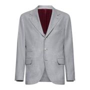 Grå Uldblanding Peak Lapel Blazer