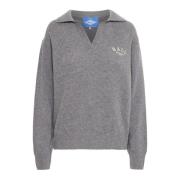 Strikket Polo Sweater Medium Grey Melange