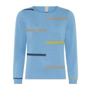 Stribet Pullover i Pool Blue