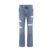 Blå Distressed Bomuld Denim Jeans