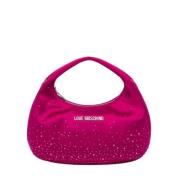 Fuchsia Hobo Taske med Rhinestone Dekoration