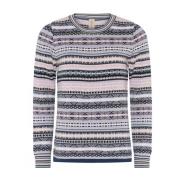 Blå Jacquard Pullover med Striber