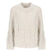 Beige Paillet Sweater med Udsnit Detaljer