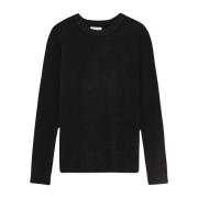 Sort Strikket Crewneck Sweater