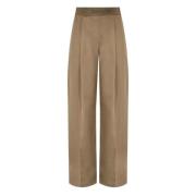 Beige Satin Wide Leg Trousers