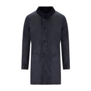 Navy Blue Vokset Bomuld Mac Jakke