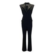 Satin Revers Uld Jumpsuit med Ankel Slids