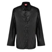 Sort Button-Up Skjorte med Fransk Krave