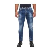 Blå Broderede Slim Fit Jeans