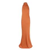 Irena, orange silke crepe halter kjole