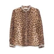 Leopard Print Linen-Silk Bodysuit