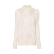 Beige Strikket Paillet Sweater