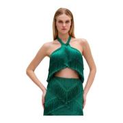 Frynse Halterneck Top i Jade