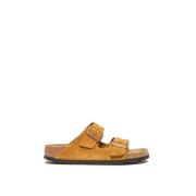 Tan Suede Læder Dobbeltrem Sandaler