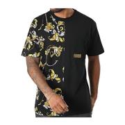 Sort blomstret T-shirt med metallogo