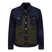 Puffer Denim Jakke i Navy Green