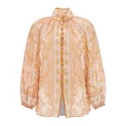 Elegant Paisley Bluse med Høj Hals