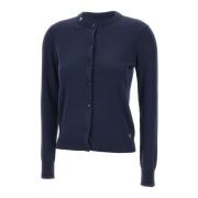 Navy Blue Cardigan med Hvide Profiler