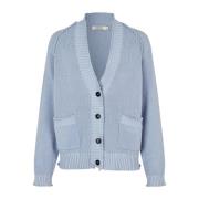 Blå Fog Cardigan med Ruffles og Lommer