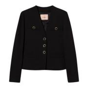 Sort Jersey Blazer med Juvelknapper