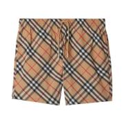 Beige Check Swim Shorts