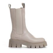 Beige Læder Chelsea Boot med Tekstureret Sål