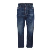 Blå Faded Denim Straight Cut Jeans