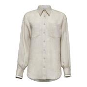 Elegant Button-Up Skjorte med Broderi