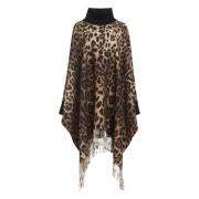 Dyr Print Cashmere Uld Poncho