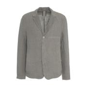 Gråt Linned Blazer Enkeltknap Elegant Stil