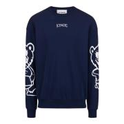 Almindelig pasform blå crewneck sweatshirt med bjørnetryk og logo brod...