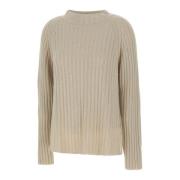 Beige Uld Kashmir Sweater med Åben Ryg