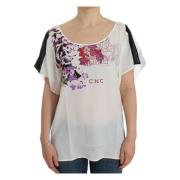 Elegant hvid V-hals T-shirt med print