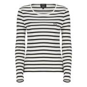 Stribet Bomuld Crewneck Sweater