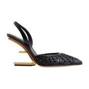 Sort Flettet Læder Slingback Pumps