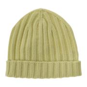 Gul Cashmere Ribstrikket Beanie Hat