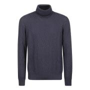 Blå Merinould Ribbet Turtleneck Sweater