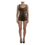 Brun Leopard Silke Ærmeløs Bodysuit Kjole