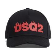 Sort Bomuld Baseball Cap med Print