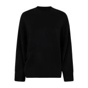 Sort Broderet Sweater med Asymmetrisk Hem