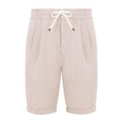 Beige Linned Sports Shorts Stilfuld Eco-Venlig