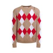 Beige Uld Crew Neck Sweater