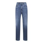 Blå Straight Leg Jeans med Monili Broderi