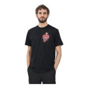 Sort Hjerte Flamme Grafisk T-shirt