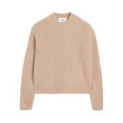 Lys Beige Rib Strik Trøje