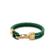 Men's Green Leather Bracelet with Gold Bali Clasp Lock